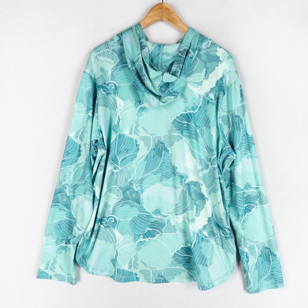 Realtree Fishing Top Womens XL Teal Aqua Floral Hooded Sun Shirt Performance - Picture 3 of 7